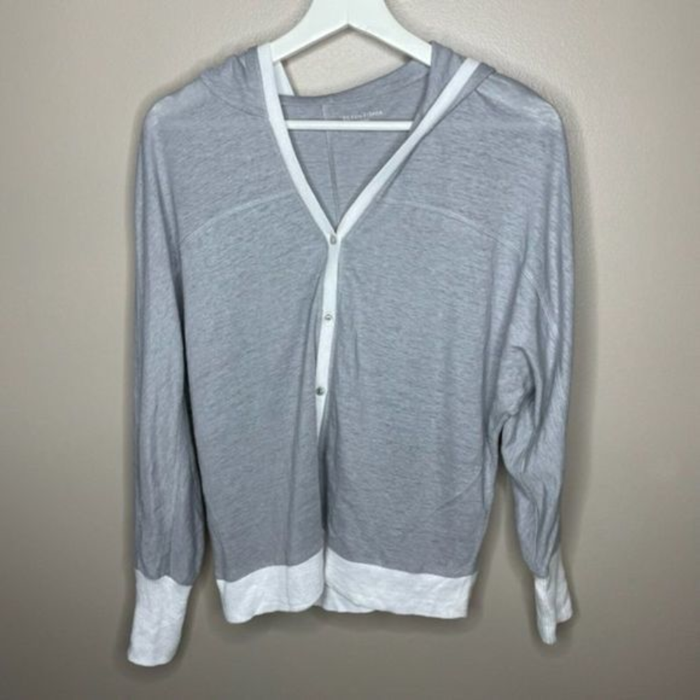 Eileen Fisher Gray Hooded Linen Cardigan Sweater